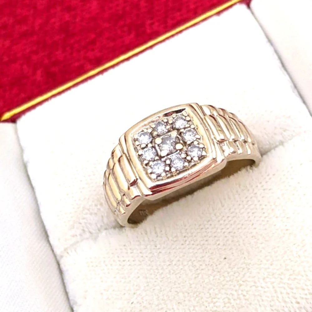 14K 💛 GOLD HIP HOP STYLE MEN'S CLUSTER DIAMOND SIGNED RING - Picture 1 of 8